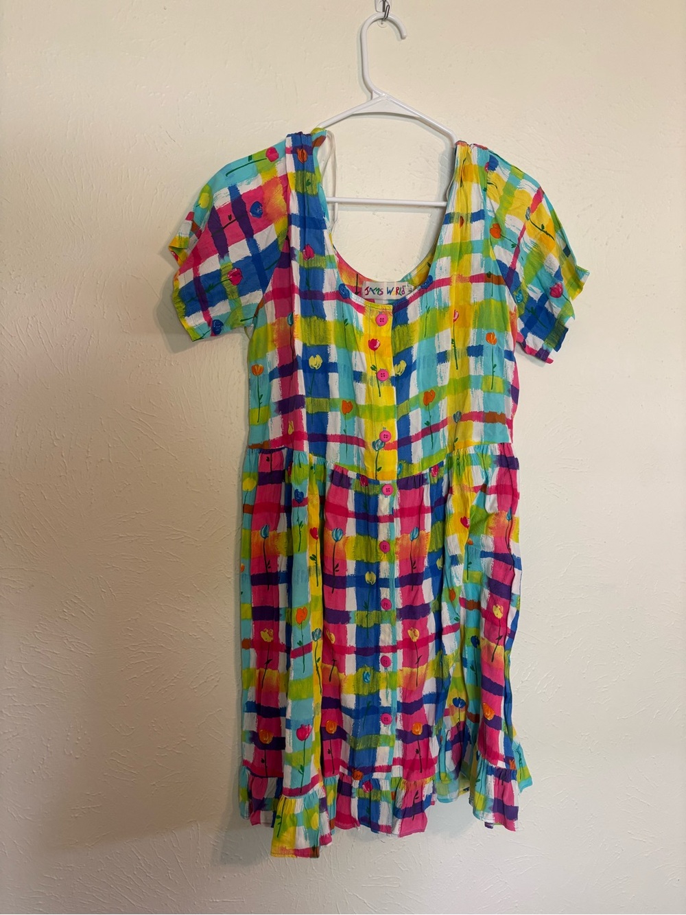 Jams World Multicolor Pink Yellow Blue Button Dress